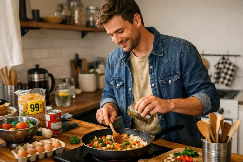 Young adult applying practical money saving tips in everyday US life